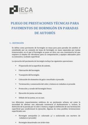 Pliego de prestaciones técnicas para pavimentos de hormigón en paradas de autobús