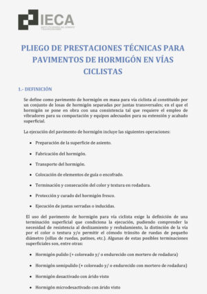 Pliego de prestaciones técnicas para pavimentos de hormigón en vías ciclistas