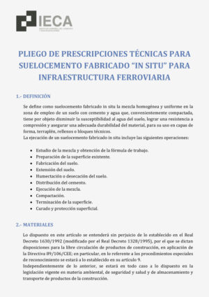 Pliego de prescripciones técnicas para suelocemento fabricado “in situ” para infraestructura ferroviaria