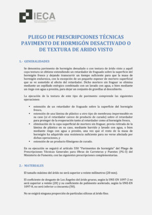 Pliegos de prescripciones técnicas para pavimento de hormigón desactivado o de textura de árido visto