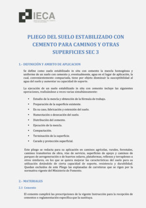 Pliego del suelo estabilizado con cemento para caminos y otras superficies SEC 3